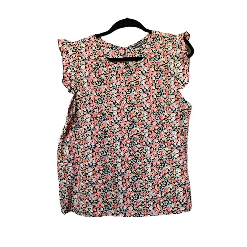 SHEIN Black Floral Ruffle Sleeveless XL Top
